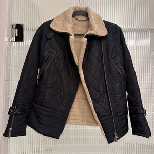 Women's Navy Quilted Jacket with Shearling Lining